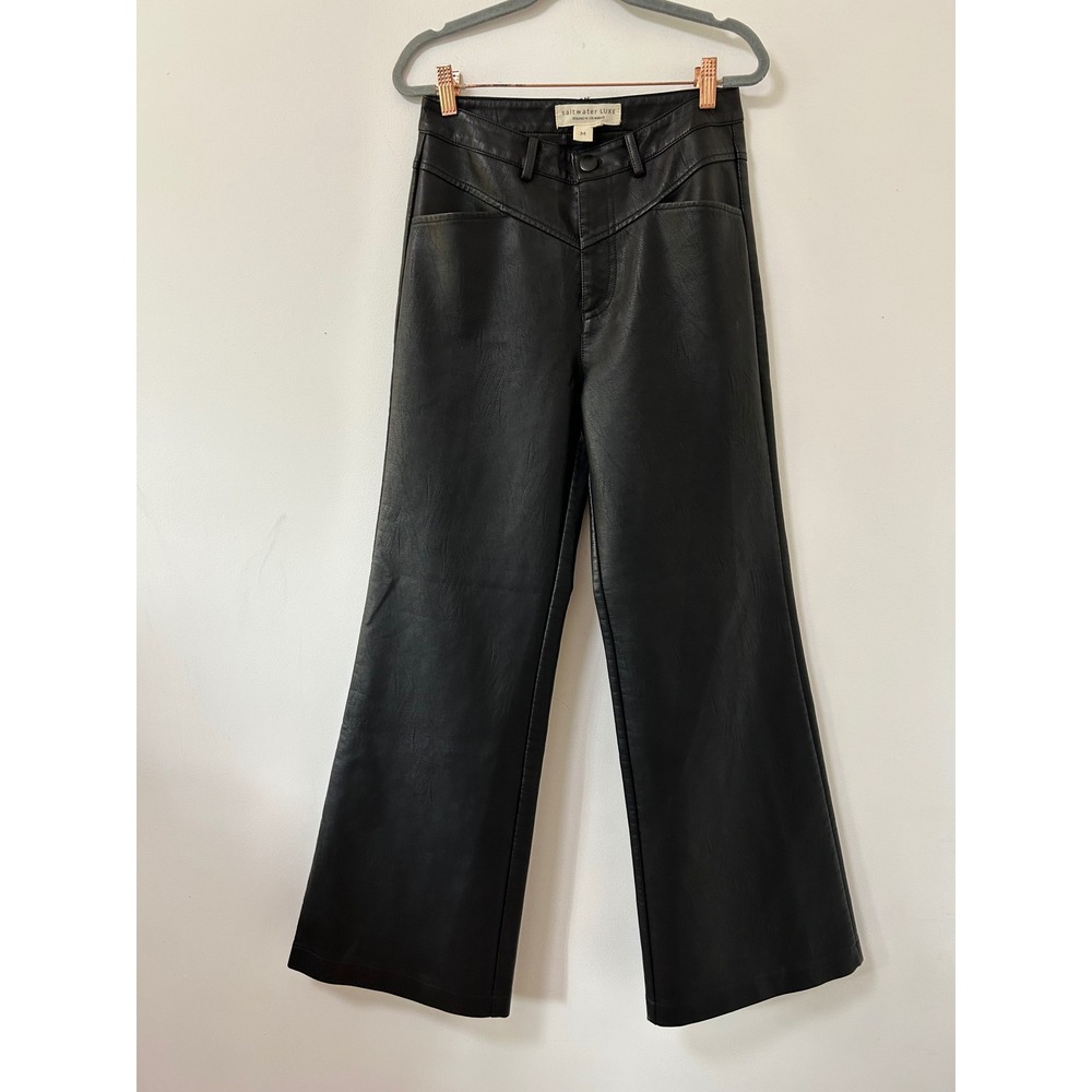 Saltwater Luxe Faux Leather Wide Leg Pants Women Size M Black Western Edgy
